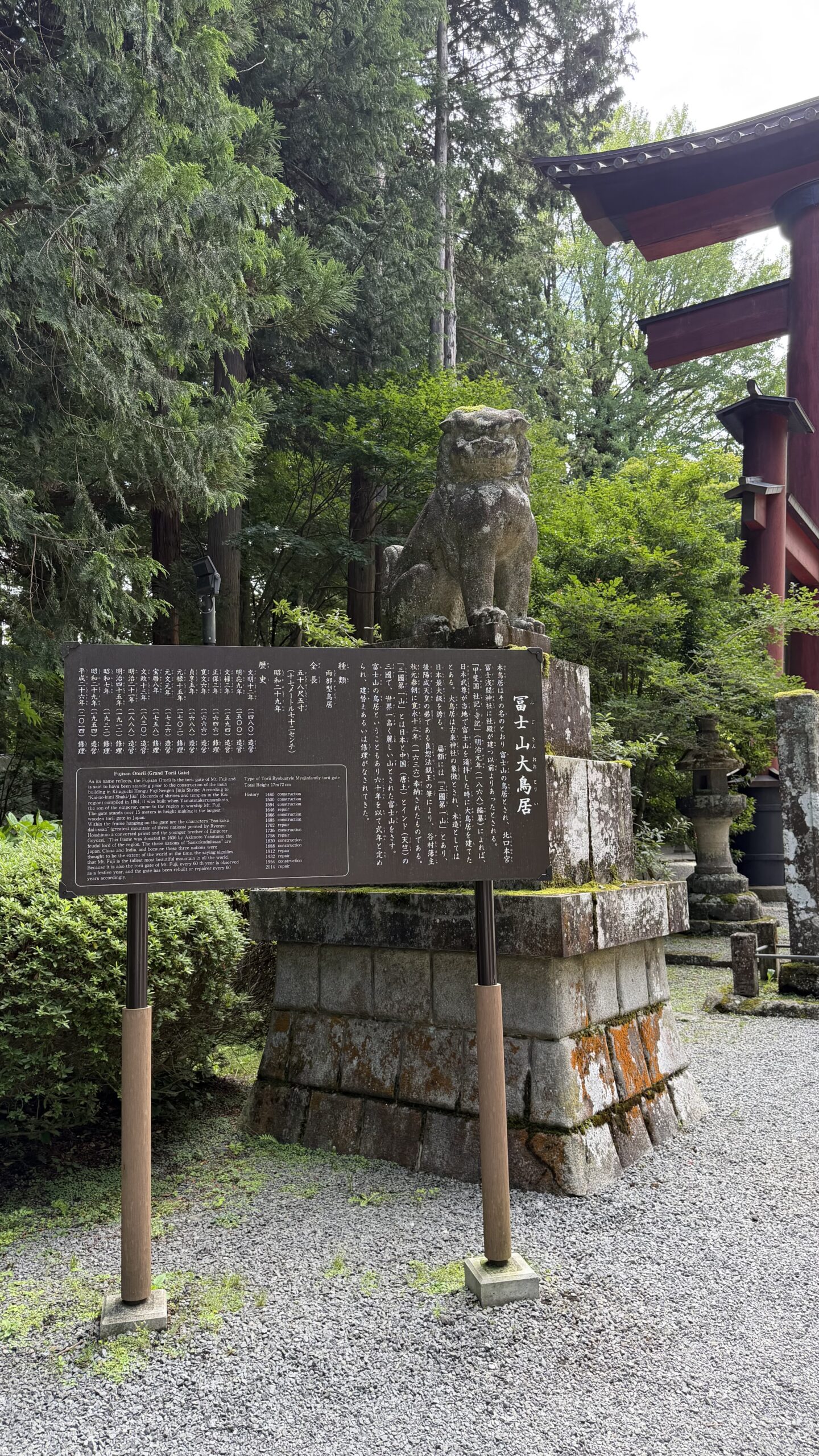 北口本宮冨士浅間神社の富士山大鳥居の案内板