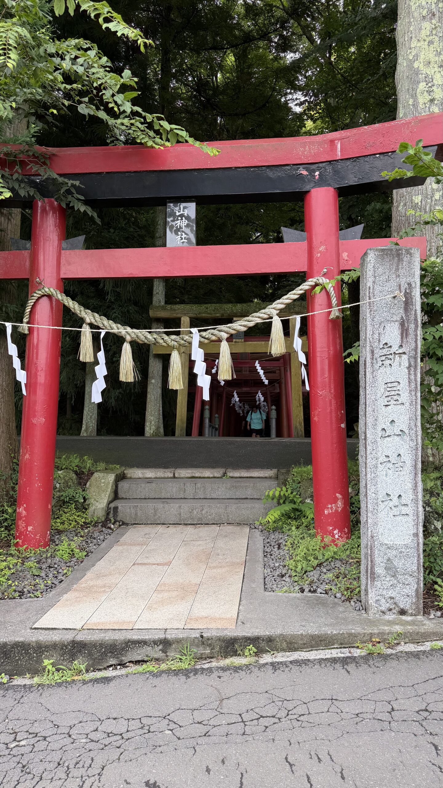 新屋山神社の赤い鳥居と社号標